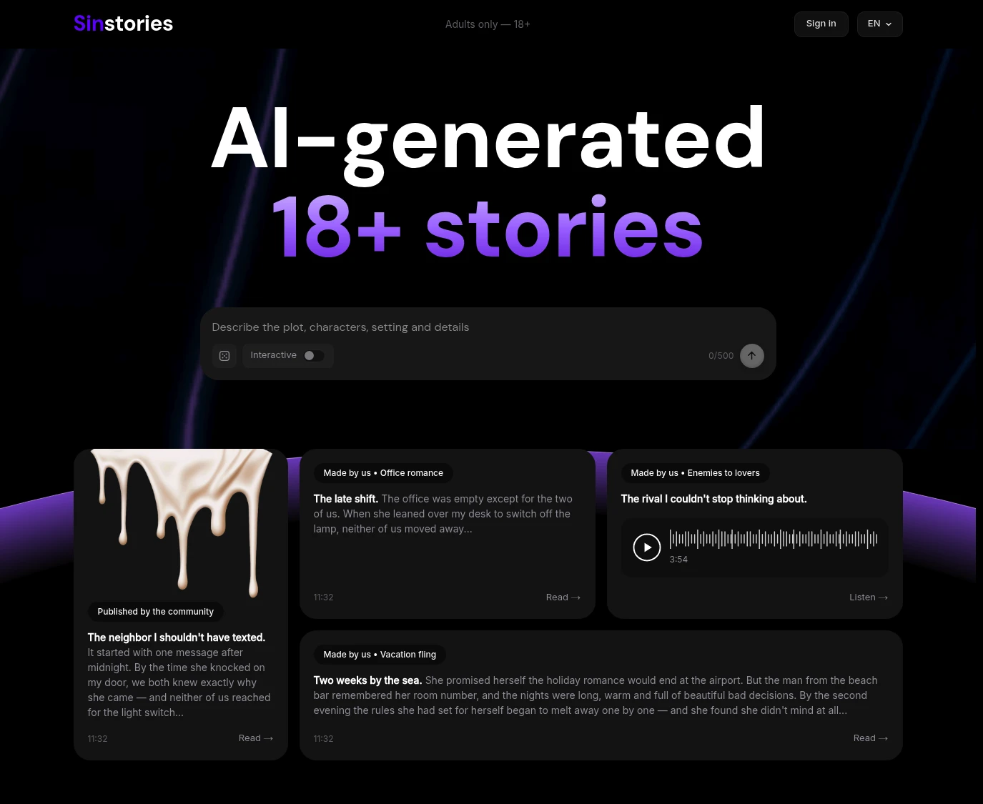 Screenshot from Sinstories.app for review purposes Review screenshot Sinstories.app