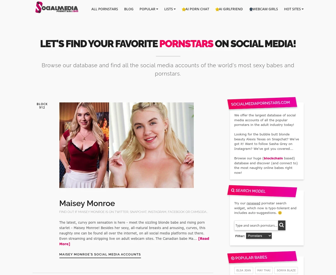 Screenshot from Socialmediapornstars.com for review purposes Review screenshot Socialmediapornstars.com