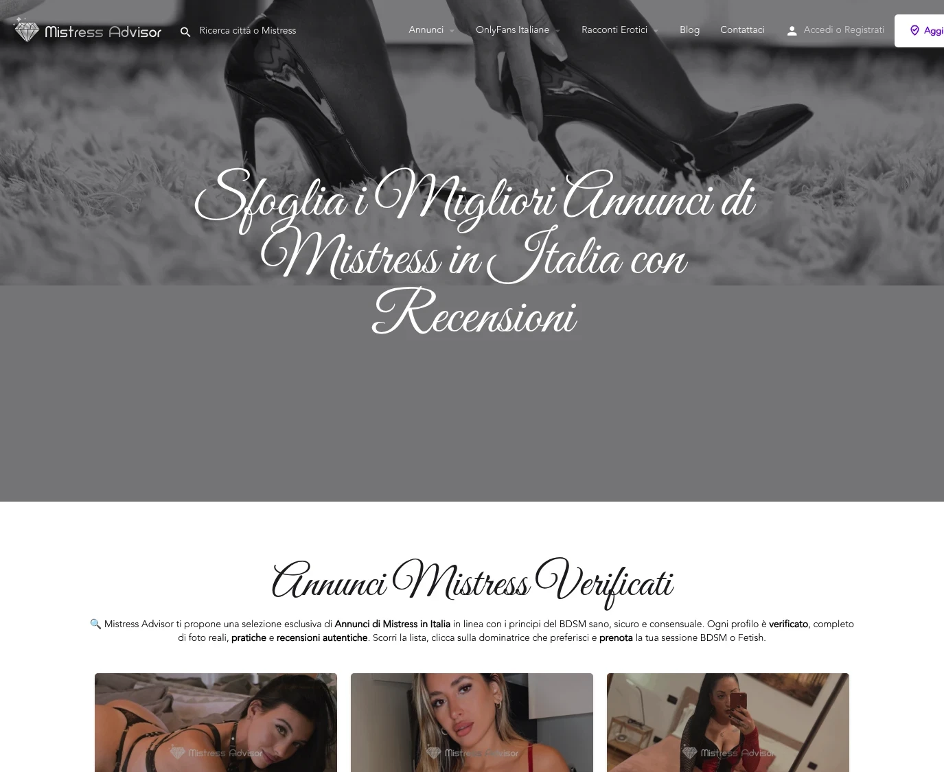 Screenshot from Mistressadvisor.it for review purposes Review screenshot Mistressadvisor.it