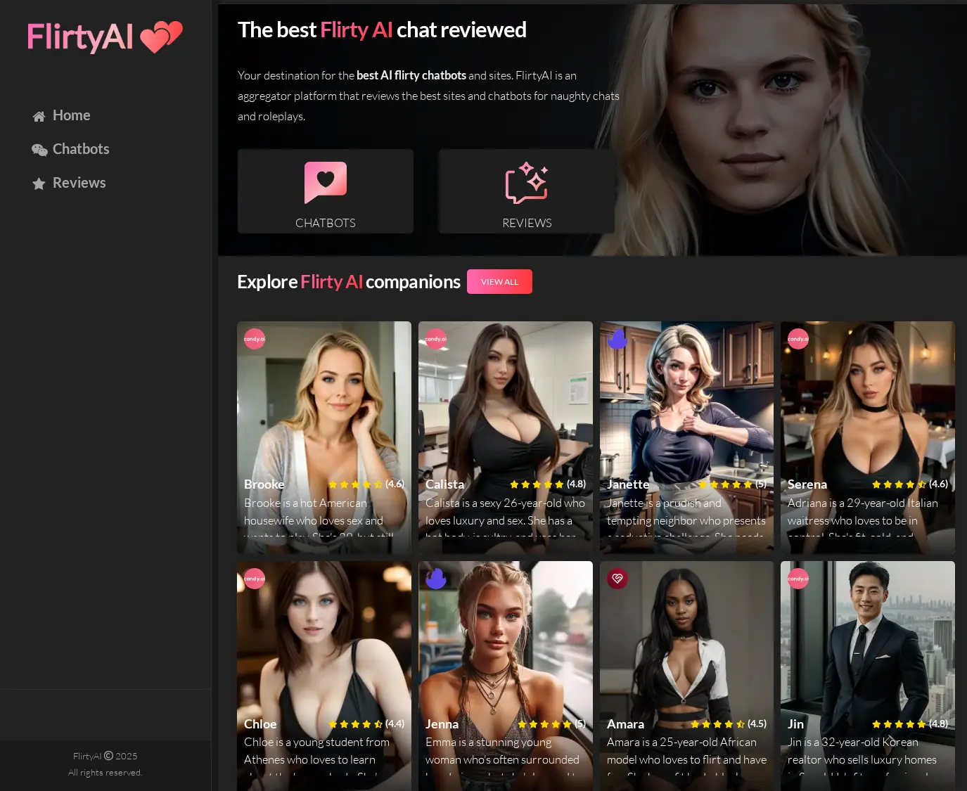Screenshot from Flirtyai.net for review purposes Review screenshot Flirtyai.net